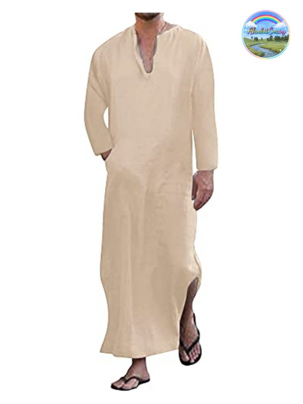 YAOHUOLE Men's Kaftan Thobe Long Sleeve Robe Side Split Pockets Casual